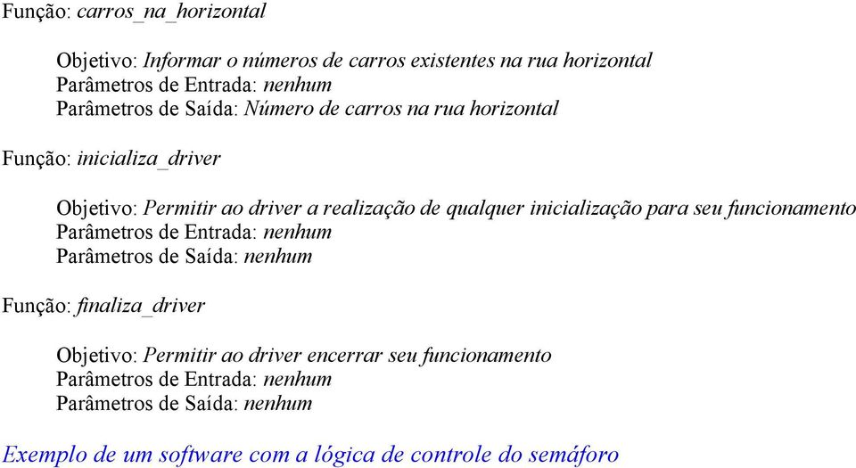 para seu funcionamento Parâmetros de Entrada: nenhum Parâmetros de Saída: nenhum Função: finaliza_driver Objetivo: Permitir ao driver