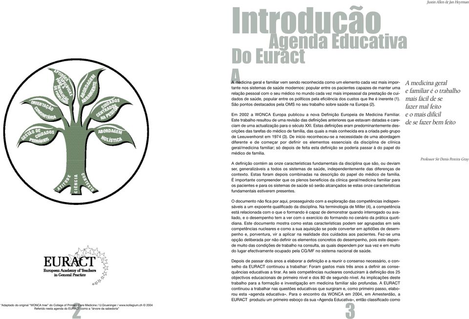 lhe é inerente (1). São pontos destacados pela OMS no seu trabalho sobre saúde na Europa (2). Em 2002 a WONCA Europa publicou a nova Definição Europeia de Medicina Familiar.