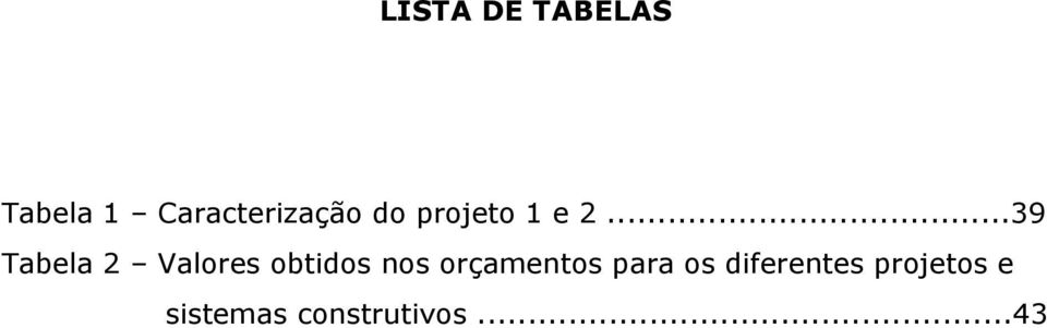 ..39 Tabela 2 Valores obtidos nos