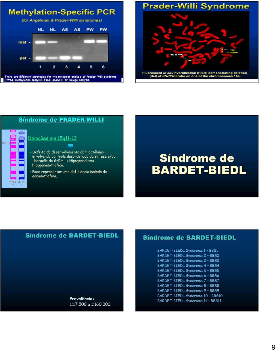 Pode representar uma deficiência isalada de gonadotrofina. Síndrome de BARDETBIEDL Prevalência: 1:17.500 a 1:160.000.