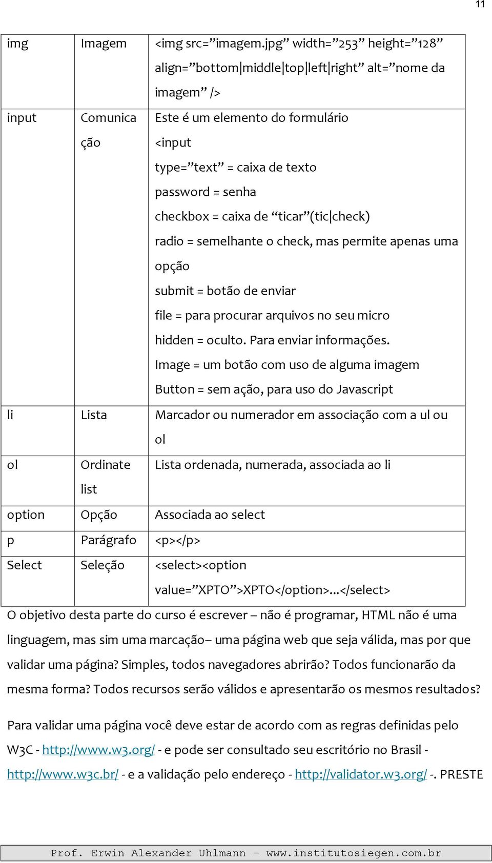 = caixa de ticar (tic check) radio = semelhante o check, mas permite apenas uma opção submit = botão de enviar file = para procurar arquivos no seu micro hidden = oculto. Para enviar informações.