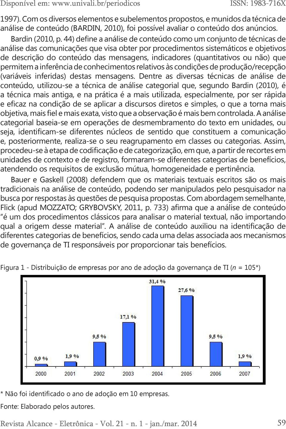 44) define a análise de conteúdo como um conjunto de técnicas de análise das comunicações que visa obter por procedimentos sistemáticos e objetivos de descrição do conteúdo das mensagens, indicadores