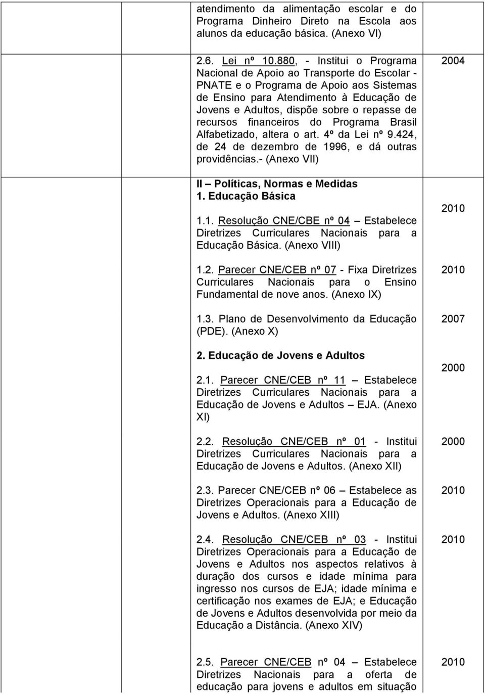 recursos financeiros do Programa Brasil Alfabetizado, altera o art. 4º da Lei nº 9.424, de 24 de dezembro de 1996, e dá outras providências.- (Anexo VII) II Políticas, Normas e Medidas 1.