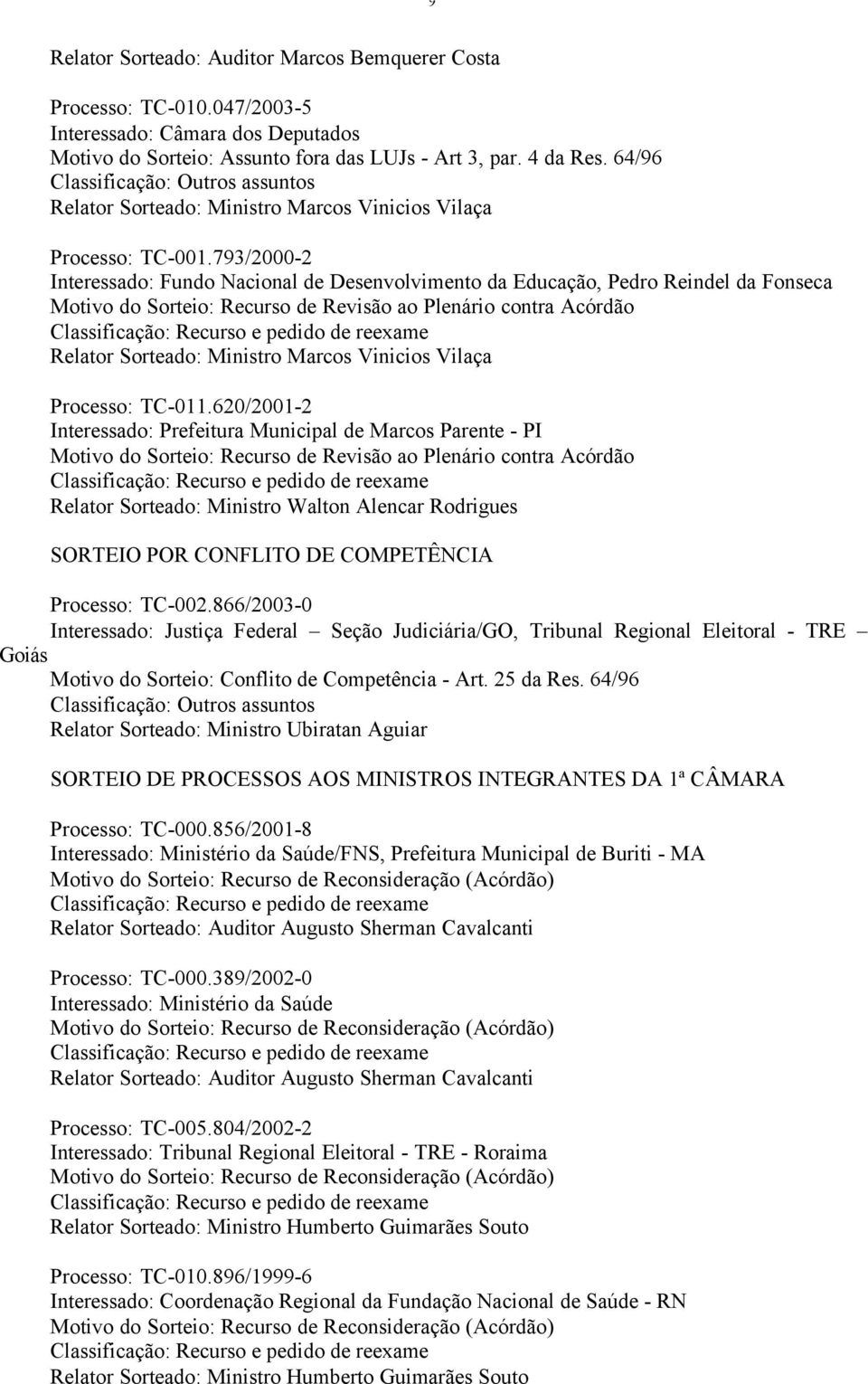 793/2000-2 Interessado: Fundo Nacional de Desenvolvimento da Educação, Pedro Reindel da Fonseca Motivo do Sorteio: Recurso de Revisão ao Plenário contra Acórdão Classificação: Recurso e pedido de