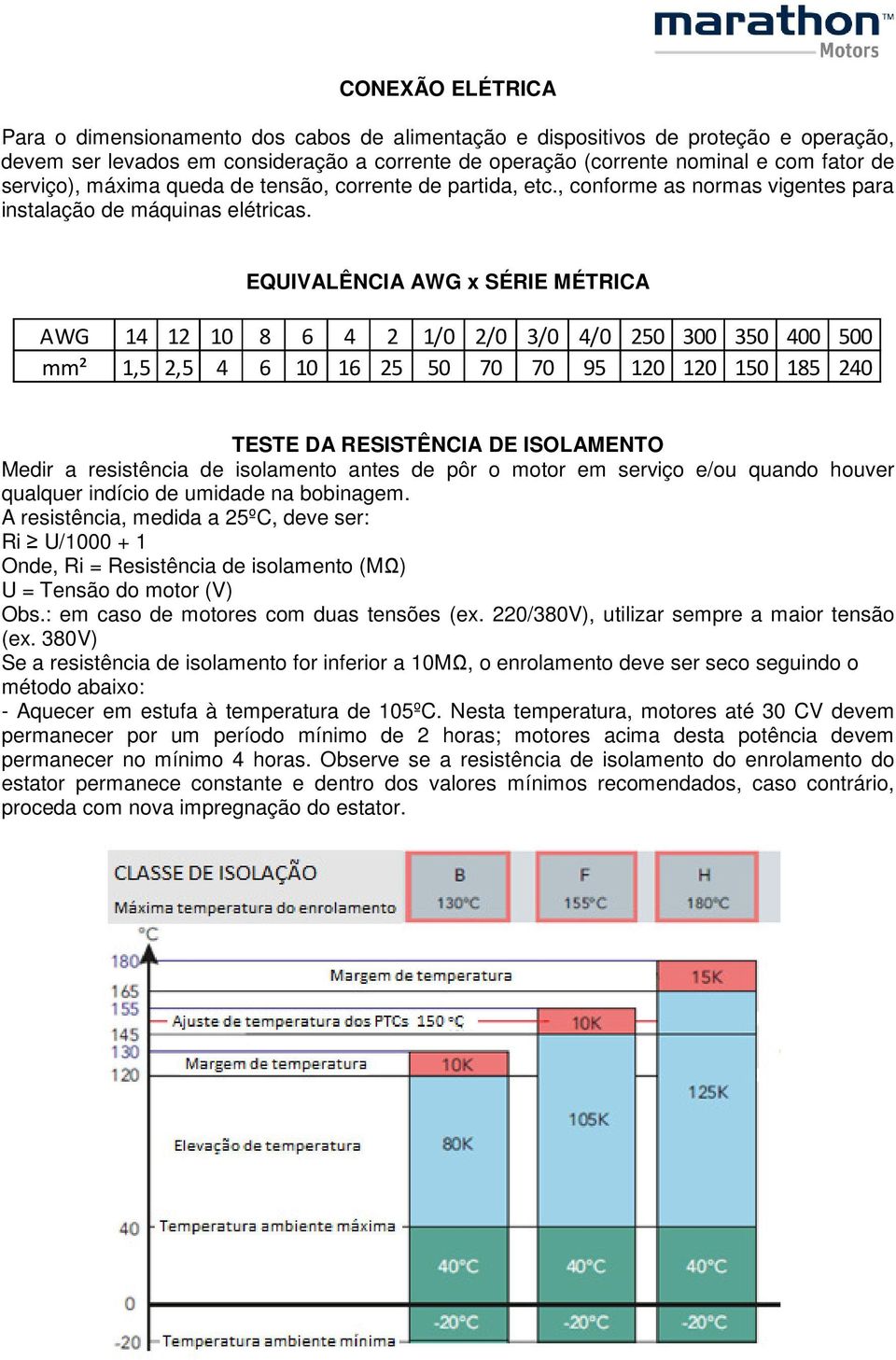 EQUIVALÊNCIA AWG x SÉRIE MÉTRICA AWG 14 12 10 8 6 4 2 1/0 2/0 3/0 4/0 250 300 350 400 500 mm² 1,5 2,5 4 6 10 16 25 50 70 70 95 120 120 150 185 240 TESTE DA RESISTÊNCIA DE ISOLAMENTO Medir a