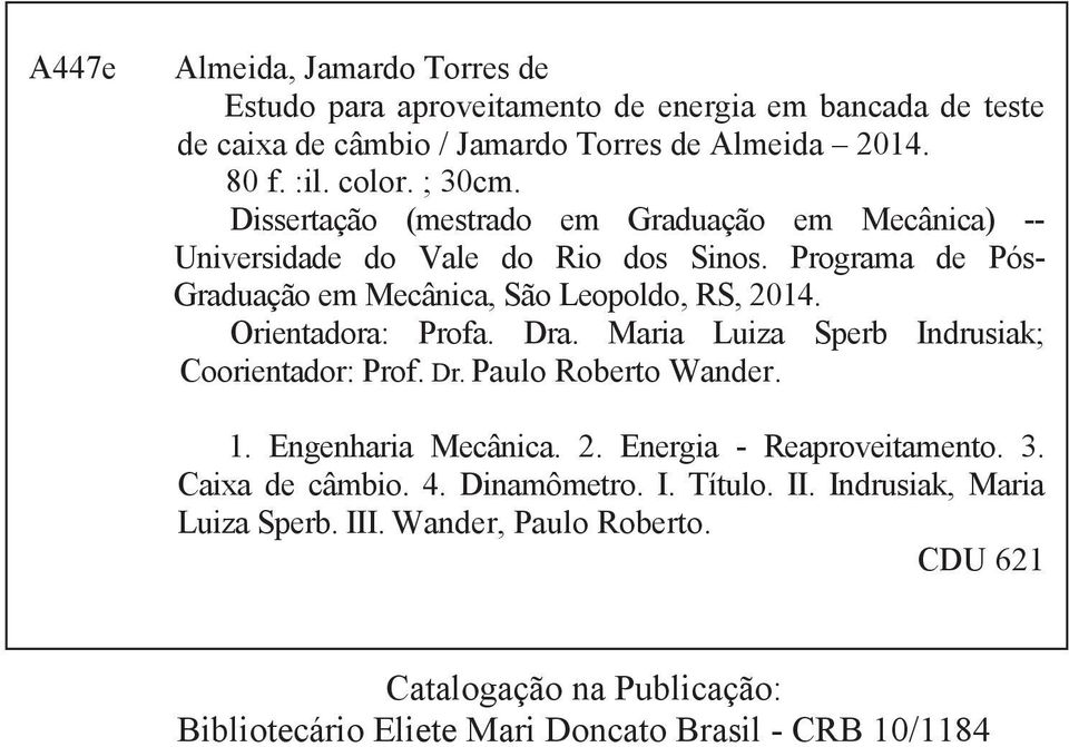 Orientadora: Profa. Dra. Maria Luiza Sperb Indrusiak; Coorientador: Prof. Dr. Paulo Roberto Wander. 1. Engenharia Mecânica. 2. Energia - Reaproveitamento. 3.