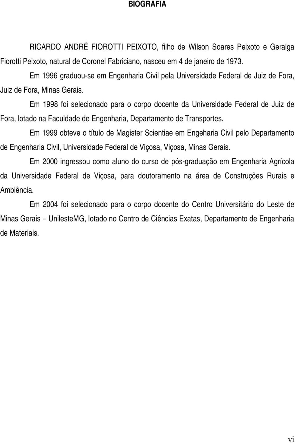 Em 1998 foi selecionado para o corpo docente da Universidade Federal de Juiz de Fora, lotado na Faculdade de Engenharia, Departamento de Transportes.