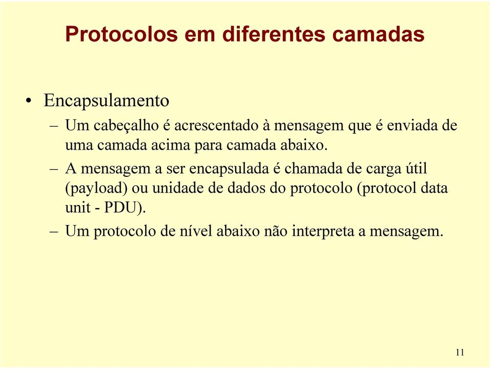 A mensagem a ser encapsulada é chamada de carga útil (payload) ou unidade de