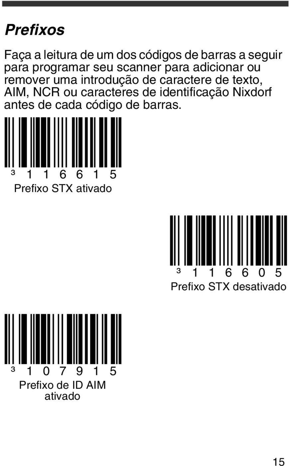 caracteres de identificação Nixdorf antes de cada código de barras.