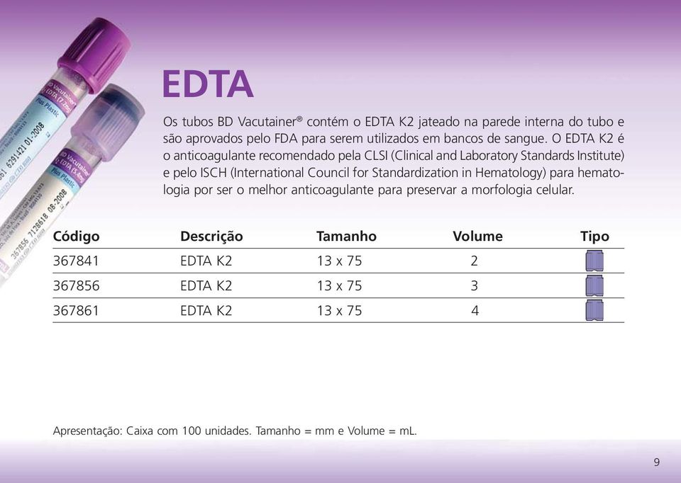 O EDTA K2 é o anticoagulante recomendado pela CLSI (Clinical and Laboratory Standards Institute) e pelo ISCH (International Council for