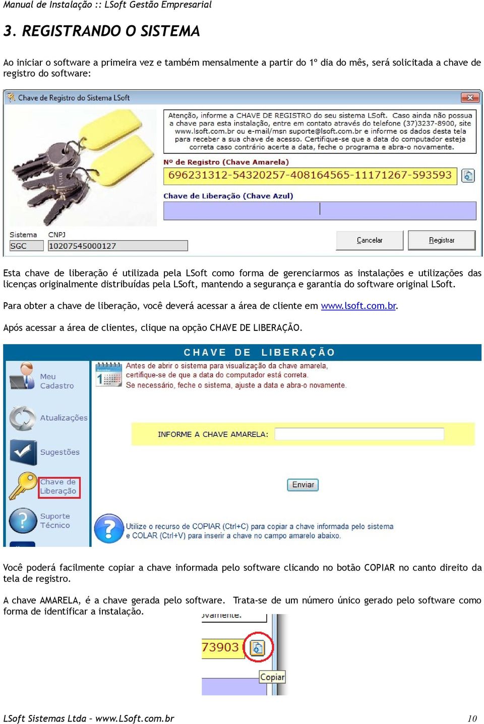 Para obter a chave de liberação, você deverá acessar a área de cliente em www.lsoft.com.br. Após acessar a área de clientes, clique na opção CHAVE DE LIBERAÇÃO.