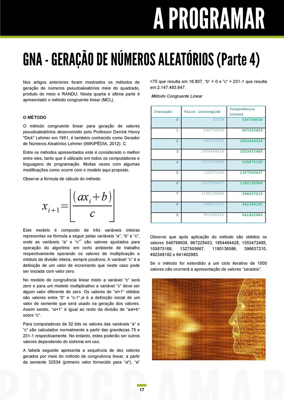 Método Congruente Linear O MÉTODO O método congruente linear para geração de valores pseudoaleatórios desenvolvido pelo Professor Derrick Henry "Dick" Lehmer em 1951, é também conhecido como Gerador