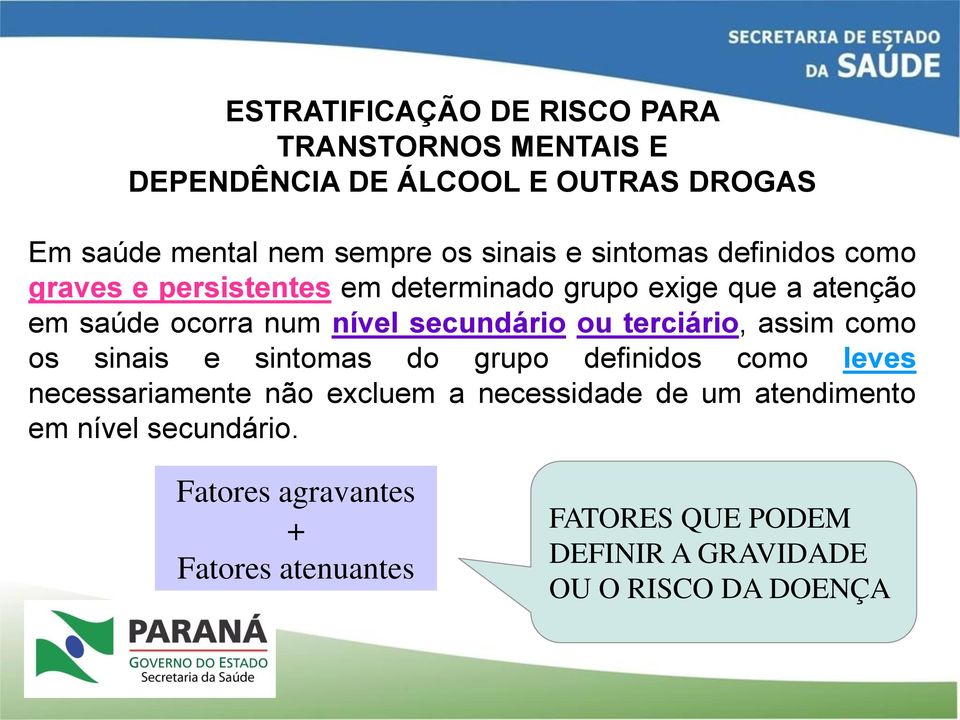 ou terciário, assim como os sinais e sintomas do grupo definidos como leves necessariamente não excluem a necessidade de um