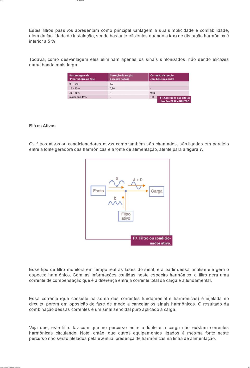 Filtros Ativos Os filtros ativos ou condicionadores ativos como também são chamados, são ligados em paralelo entre a fonte geradora das harmônicas e a fonte de alimentação, atente para a figura 7.