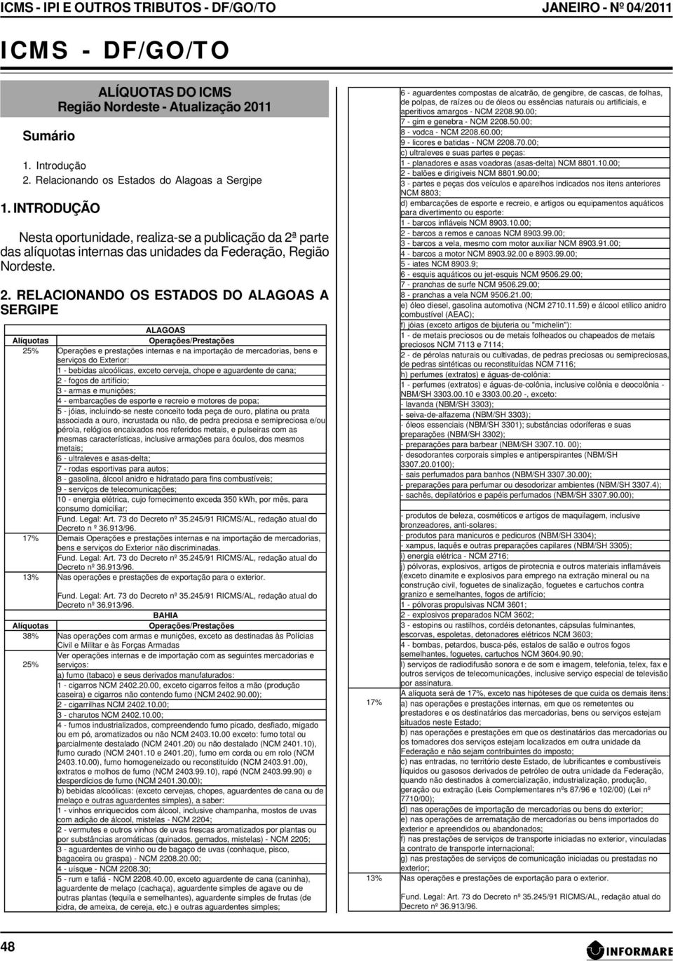 parte das alíquotas internas das unidades da Federação, Região Nordeste. 2.