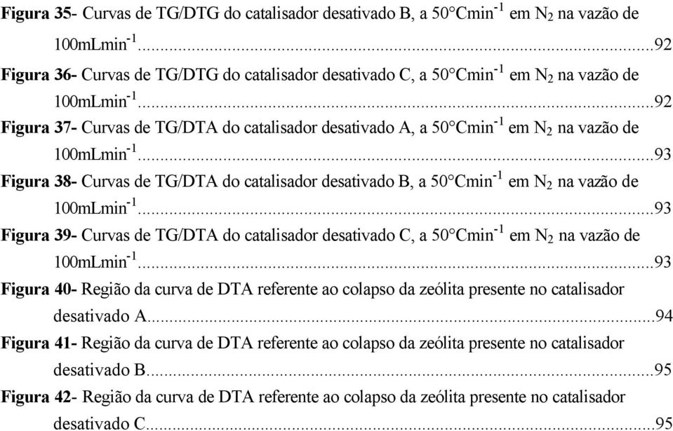 ..92 Figura 37- Curvas de TG/DTA do catalisador desativado A, a 50 Cmin -1 em N 2 na vazão de 100mLmin -1.