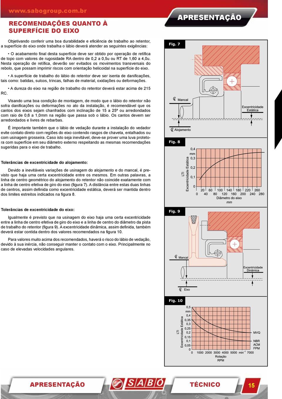 exigências: Fig. 7 APRESENTAÇÃO O acabamento final desta superfície deve ser obtido por operação de retífica de topo com valores de rugosidade RA dentro de 0,2 a 0,5u ou RT de 1,60 a 4,0u.