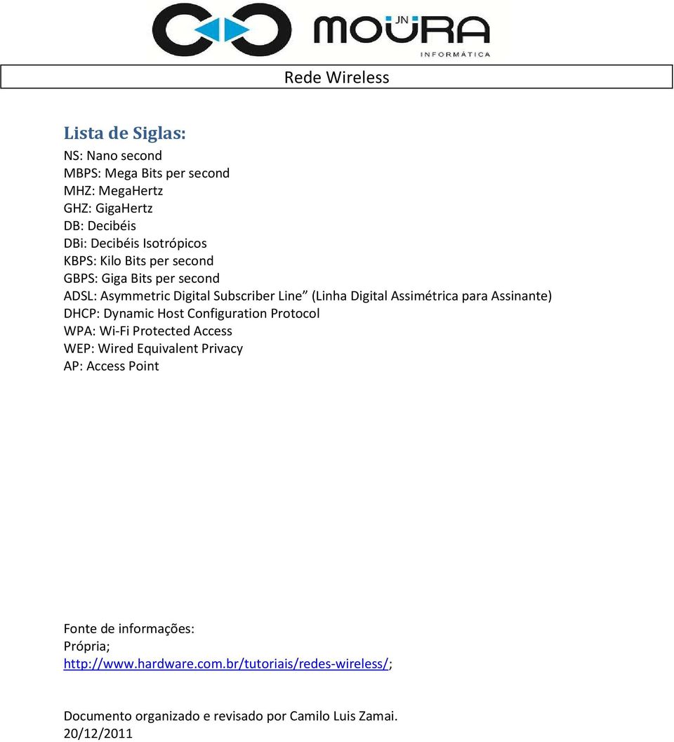Assinante) DHCP: Dynamic Host Configuration Protocol WPA: Wi-Fi Protected Access WEP: Wired Equivalent Privacy AP: Access Point Fonte