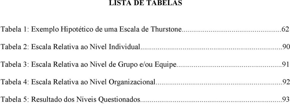 ..90 Tabela 3: Escala Relativa ao Nível de Grupo e/ou Equipe.