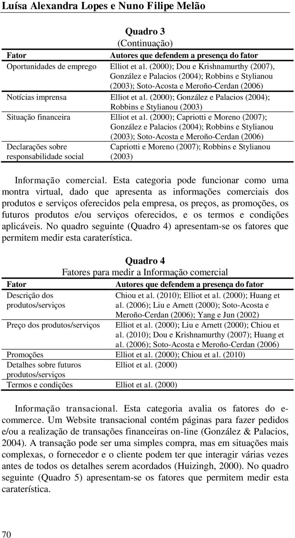 (2000); González e Palacios (2004); Robbins e Stylianou (2003) Situação financeira Elliot et al.