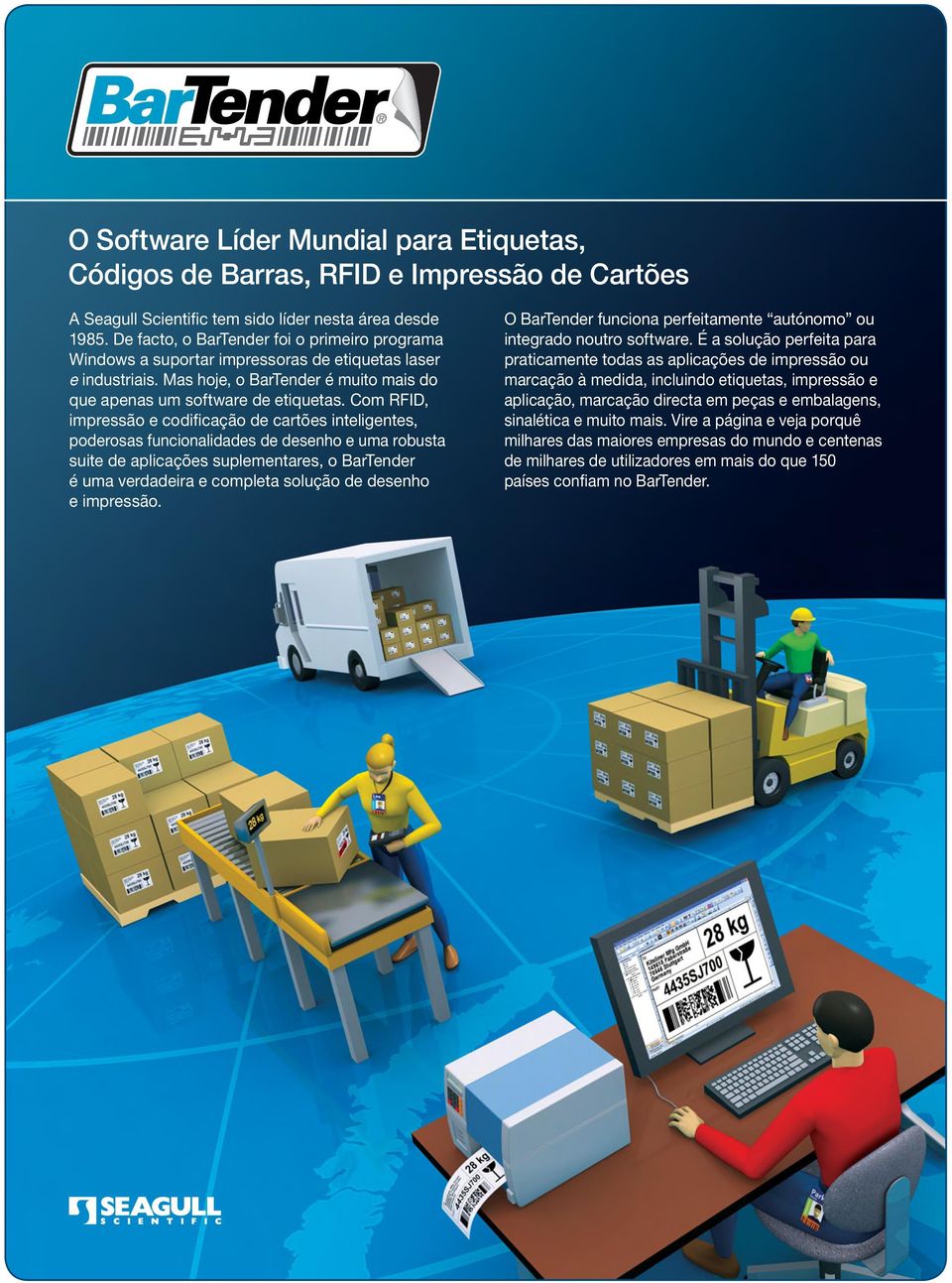 Com RFID, impressão e codificação de cartões inteligentes, poderosas funcionalidades de desenho e uma robusta suite de aplicações suplementares, o BarTender é uma verdadeira e completa solução de