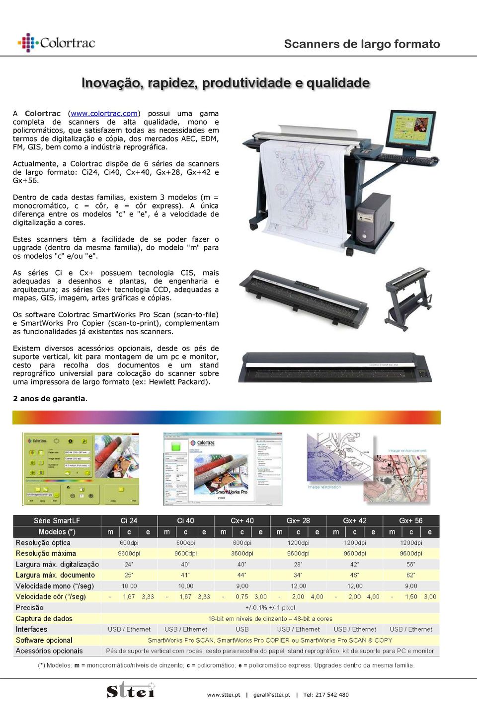 indústria reprográfica. Actualmente, a Colortrac dispõe de 6 séries de scanners de largo formato: Ci24, Ci40, Cx+40, Gx+28, Gx+42 e Gx+56.