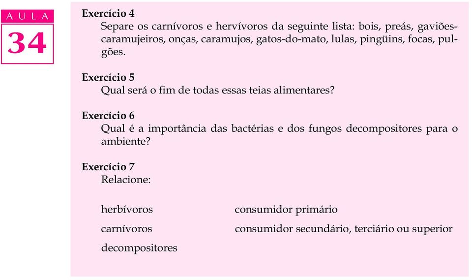 Exercício 5 Qual será o fim de todas essas teias alimentares?