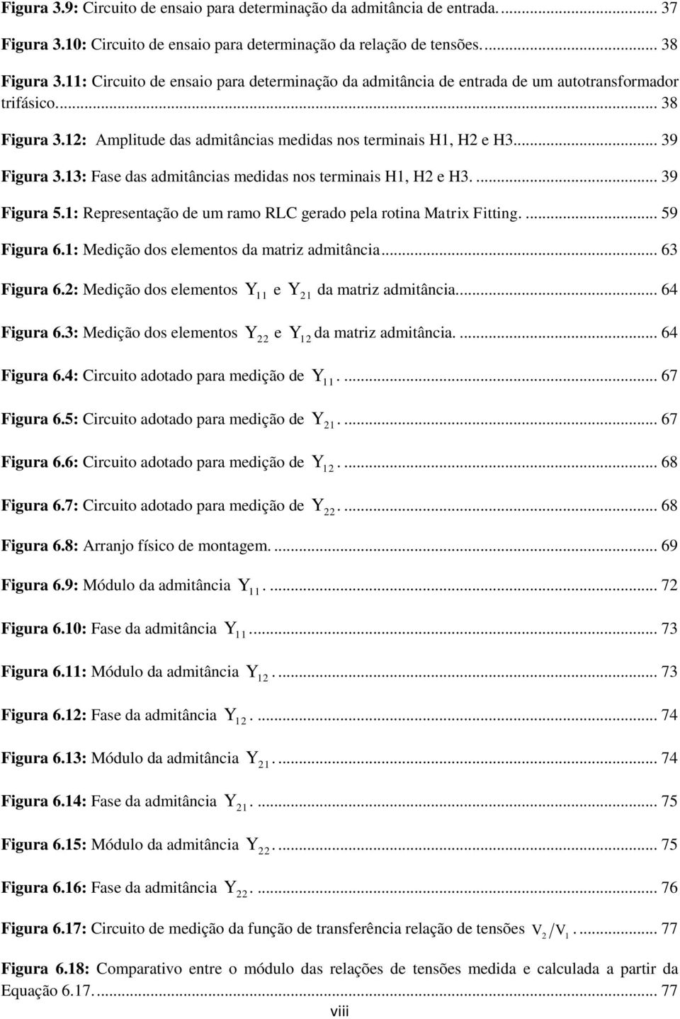 3: Fase das admitâncias medidas nos terminais H, H e H3.... 39 Figura 5.: Representação de um ramo RLC gerado pela rotina Matrix Fitting.... 59 Figura 6.: Medição dos elementos da matriz admitância.