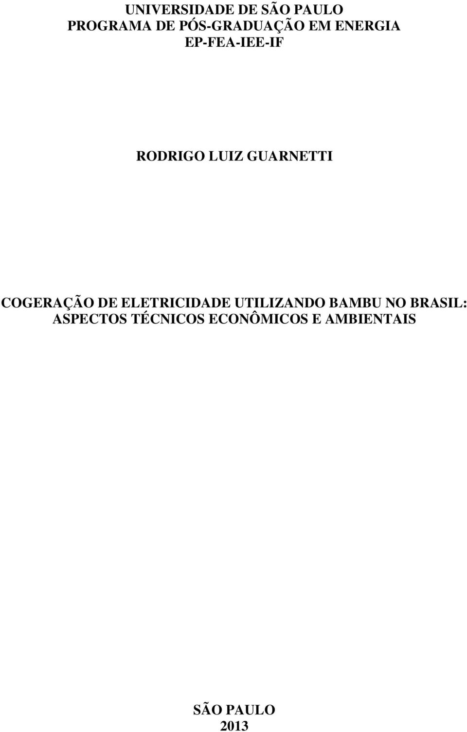 COGERAÇÃO DE ELETRICIDADE UTILIZANDO BAMBU NO