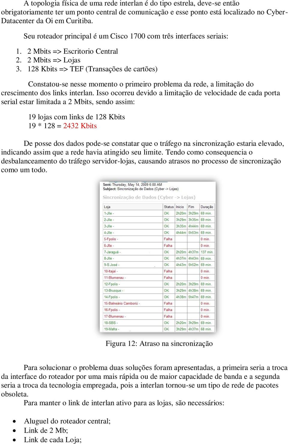 128 Kbits => TEF (Transações de cartões) Constatou-se nesse momento o primeiro problema da rede, a limitação do crescimento dos links interlan.