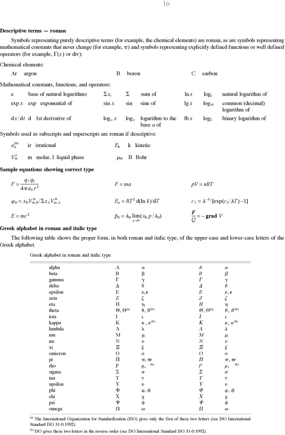 and operators: e base of natural logarithms x i sum of lnx log e natural logarithm of exp x exp exponential of sin x sin sine of lg x log 10 common (decimal) logarithm of d x /dt d 1st derivative of