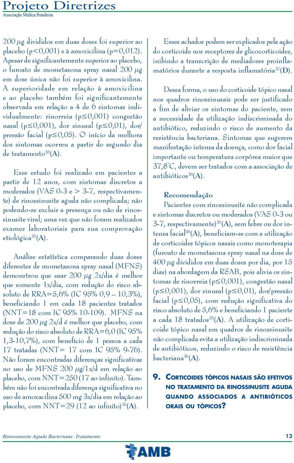 A superioridade em relação à amoxicilina e ao placebo também foi significantemente observada em relação a 4 de 6 sintomas individualmente: rinorreia (p 0,001) congestão nasal (p 0,001), dor sinusal