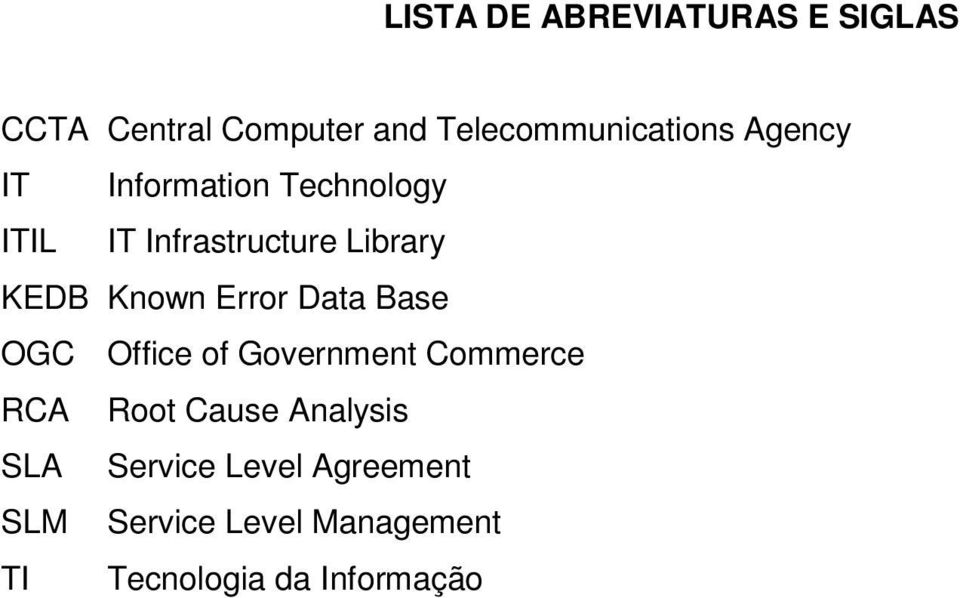 Error Data Base OGC Office of Government Commerce RCA Root Cause Analysis SLA