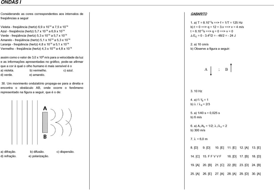 10 s ==> f = 1/T = 125 Hz b) t = 0 ==> q = 12 = 3.v ==> v = 4 m/s t = 6.10 s ==> q = 0 ==> v = 0 ÐEÝ = 0-3.4 /2 = - 48/2 = - 24 J 2.