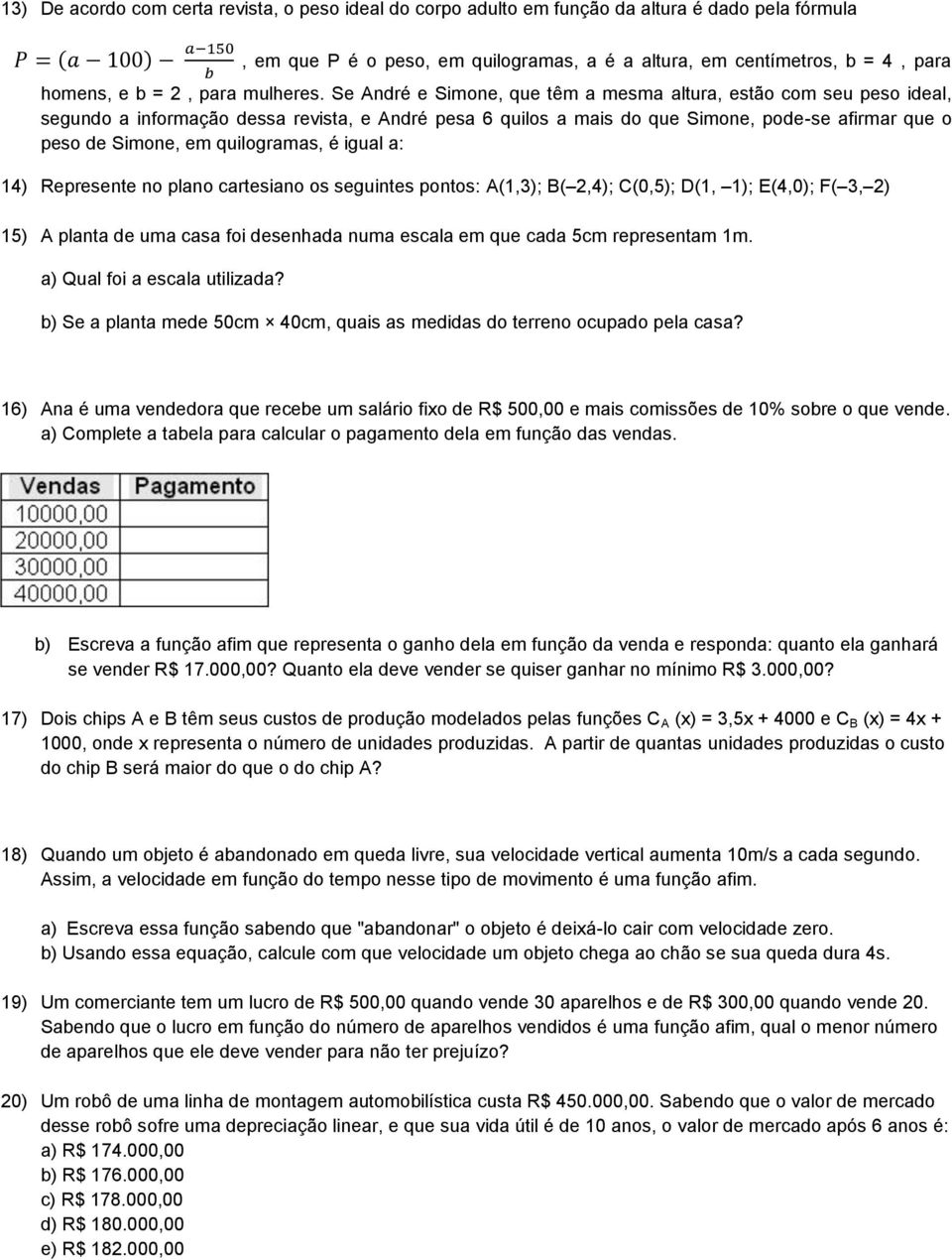 Se André e Simone, que têm a mesma altura, estão com seu peso ideal, segundo a informação dessa revista, e André pesa 6 quilos a mais do que Simone, pode-se afirmar que o peso de Simone, em