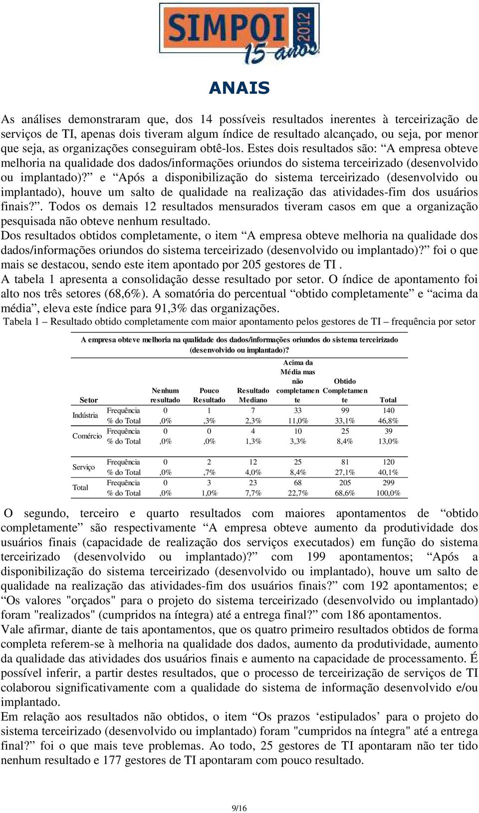 e Após a disponibilização do sistema terceirizado (desenvolvido ou implantado), houve um salto de qualidade na realização das atividades-fim dos usuários finais?