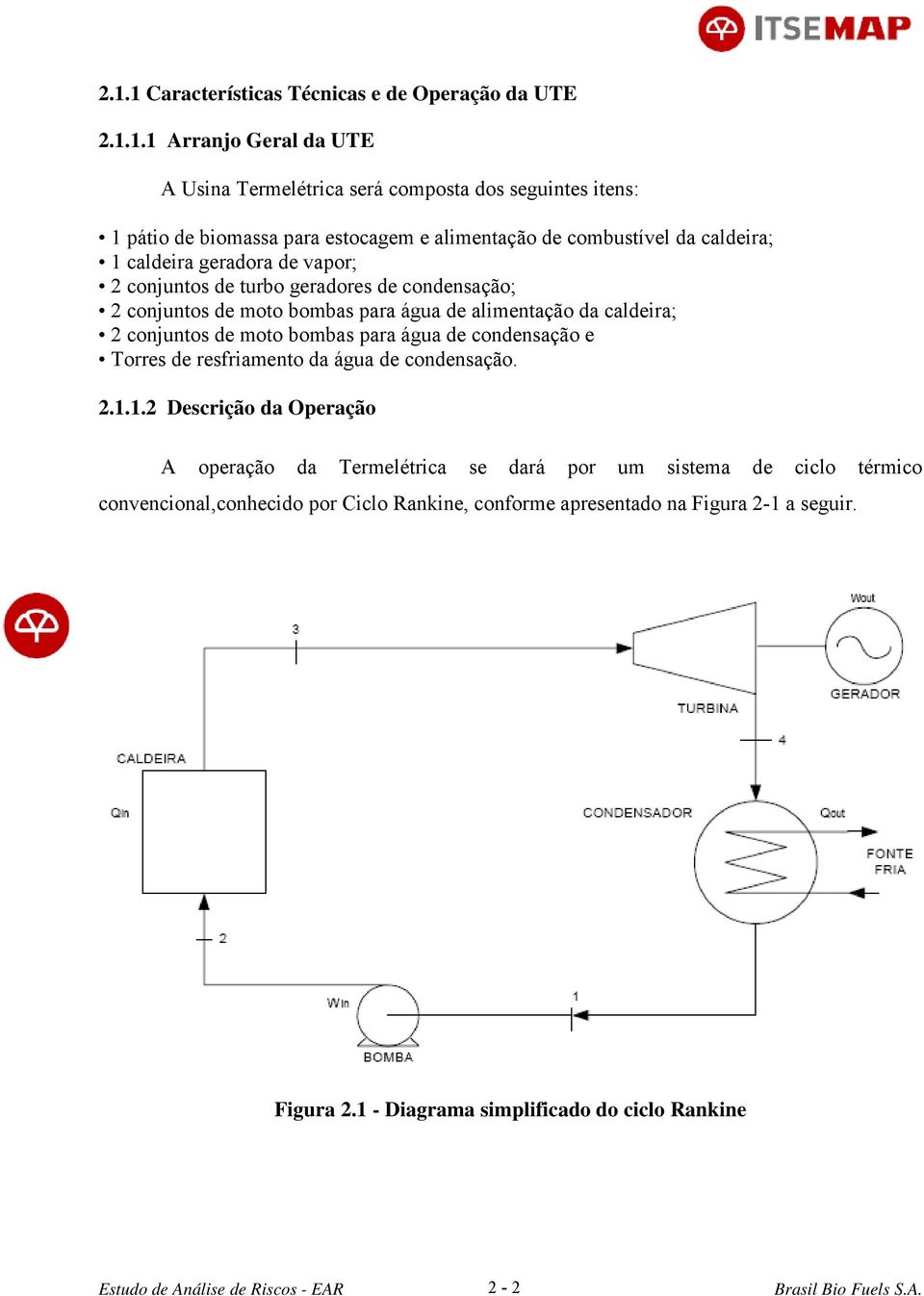 caldeira; 2 conjuntos de moto bombas para água de condensação e Torres de resfriamento da água de condensação. 2.1.