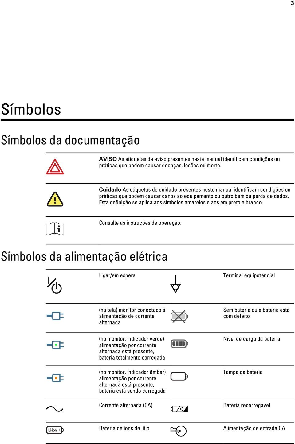 Esta definição se aplica aos símbolos amarelos e aos em preto e branco. Consulte as instruções de operação.