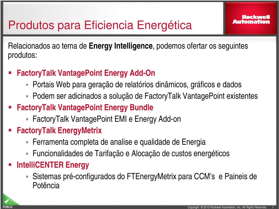 FactoryTalk VantagePoint Energy Bundle FactoryTalk VantagePoint EMI e Energy Add-on FactoryTalk EnergyMetrix Ferramenta completa de analise e qualidade de