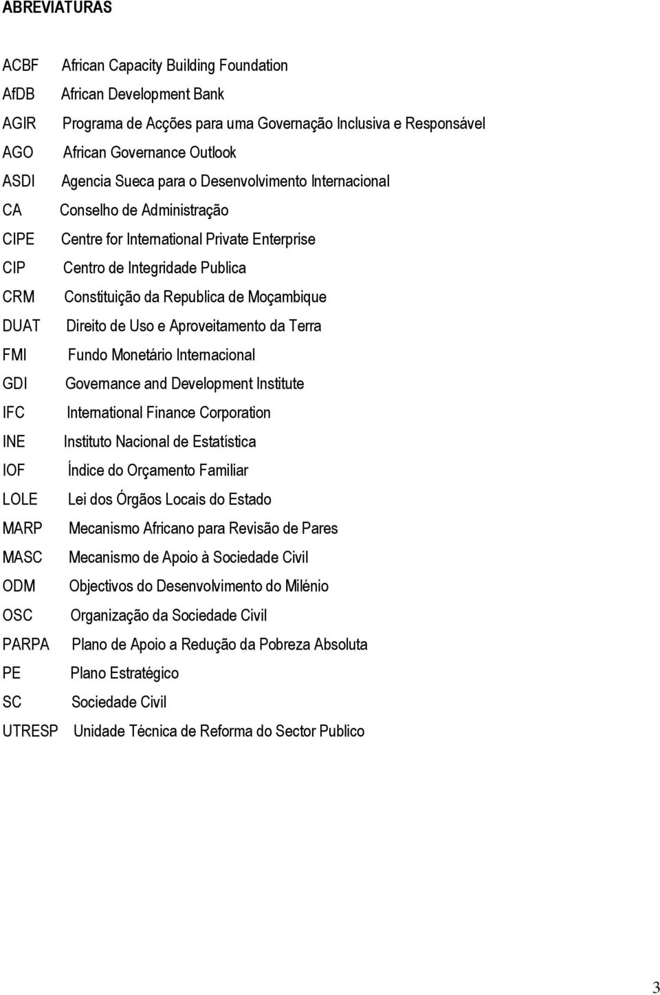 DUAT Direito de Uso e Aproveitamento da Terra FMI Fundo Monetário Internacional GDI Governance and Development Institute IFC International Finance Corporation INE Instituto Nacional de Estatística