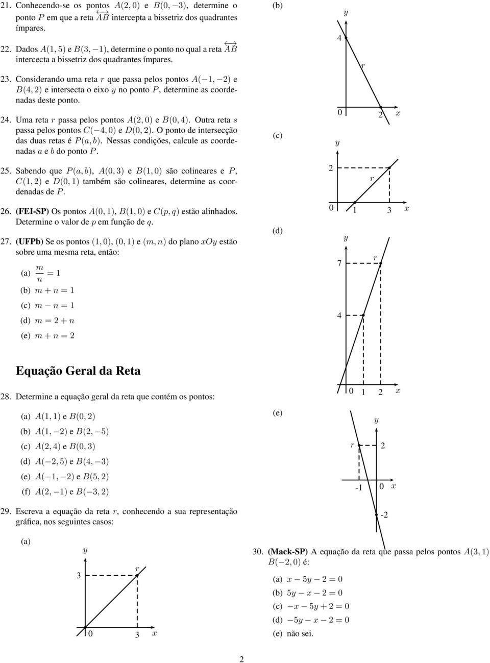 . onsideando uma eta que passa pelos pontos A, ) e B,) e intesecta o eio no ponto P, detemine as coodenadas deste ponto.. Uma eta passa pelos pontos A,0) e B0,).