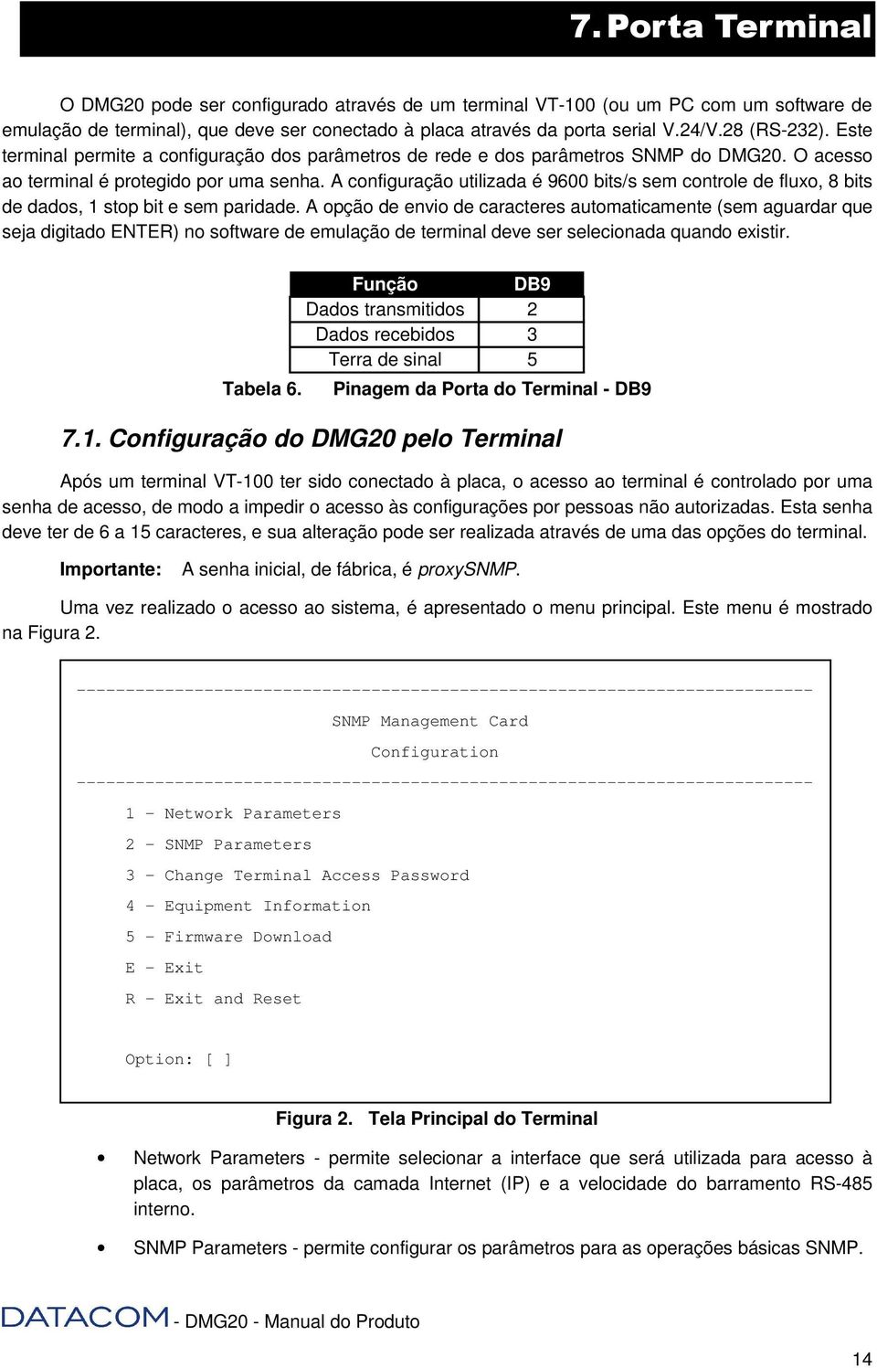 A configuração utilizada é 9600 bits/s sem controle de fluxo, 8 bits de dados, 1 stop bit e sem paridade.