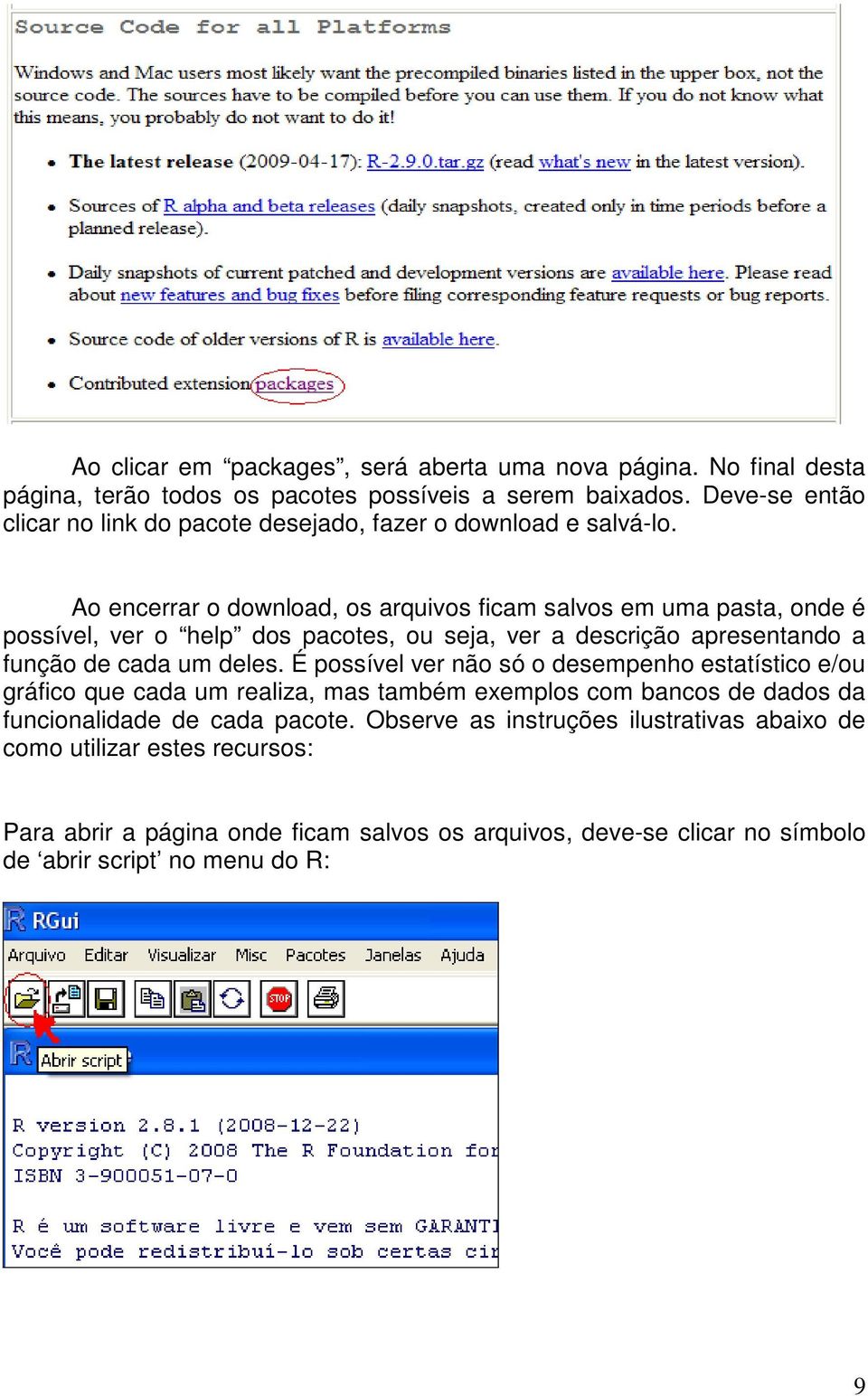 Ao encerrar o download, os arquivos ficam salvos em uma pasta, onde é possível, ver o help dos pacotes, ou seja, ver a descrição apresentando a função de cada um deles.