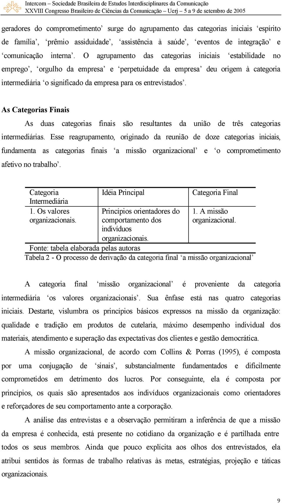 As Categorias Finais As duas categorias finais são resultantes da união de três categorias intermediárias.