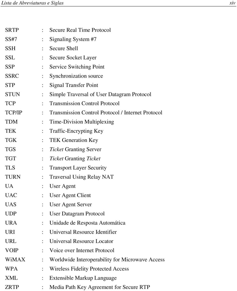 Multiplexing TEK : Traffic-Encrypting Key TGK : TEK Generation Key TGS : Ticket Granting Server TGT : Ticket Granting Ticket TLS : Transport Layer Security TURN : Traversal Using Relay NAT UA : User