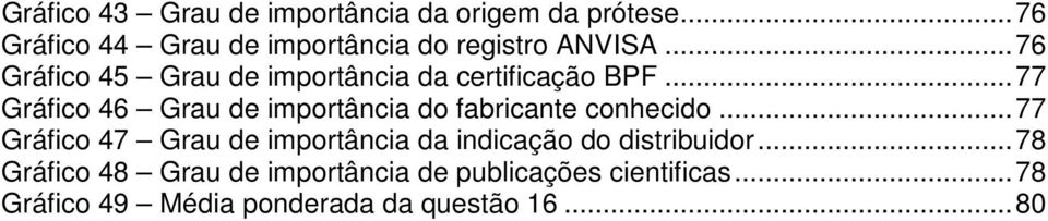 .. 76 Gráfico 45 Grau de importância da certificação BPF.