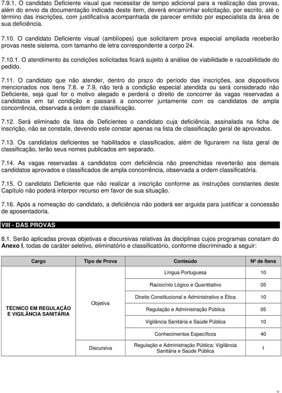 término das inscrições, com justificativa acompanhada de parecer emitido por especialista da área de sua deficiência. 7.10.