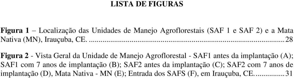 ... 28 Figura 2 - Vista Geral da Unidade de Manejo Agroflorestal - SAF1 antes da implantação (A);