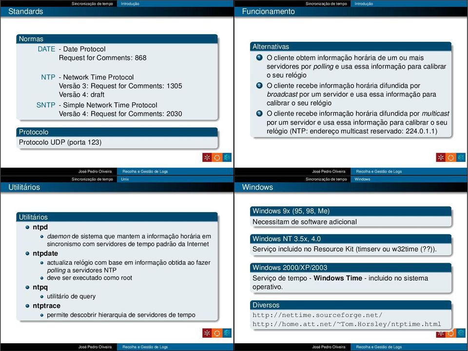 seu relógio 2 O cliente recebe informação horária difundida por broadcast por um servidor e usa essa informação para calibrar o seu relógio 3 O cliente recebe informação horária difundida por