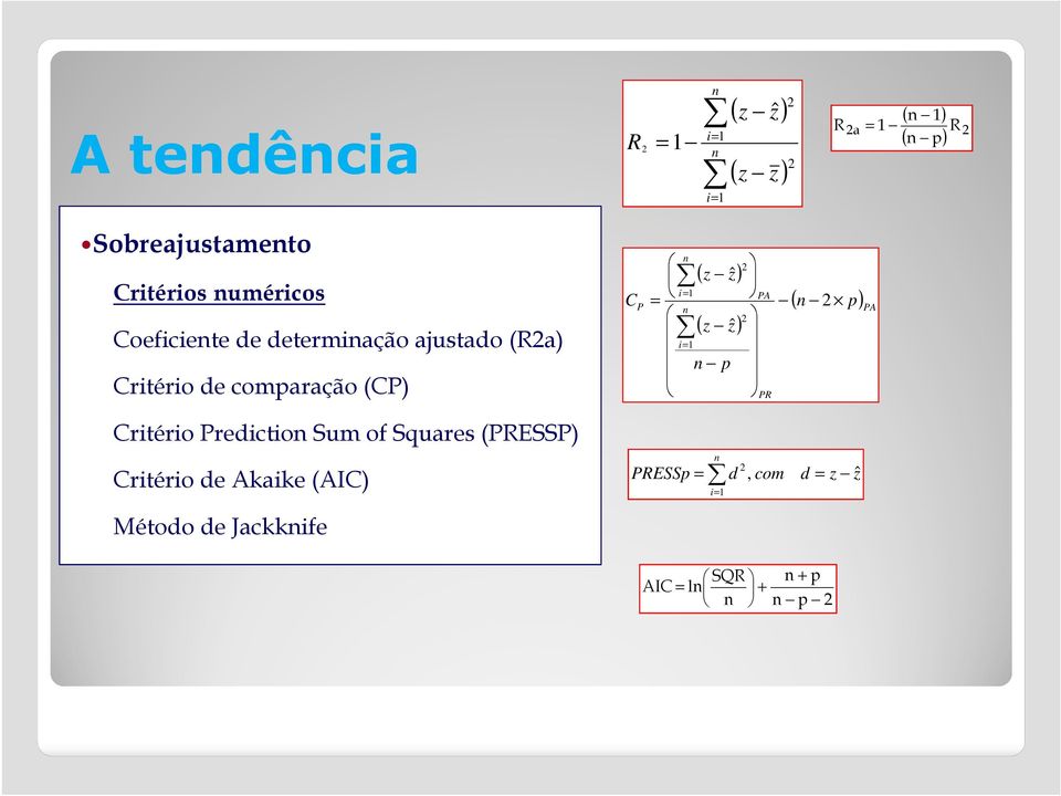 ( z zˆ PR ( n p PA = PA C P = n n p Crtéro Predcton Sum of Squares (PRESSP Crtéro